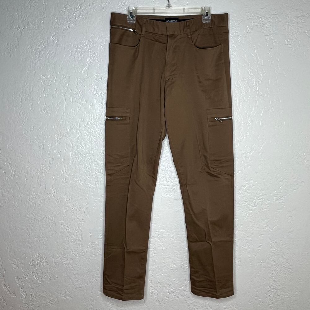 Karl Lagerfeld Women's Khaki Straight Leg Utility Cargo Pants Size 32